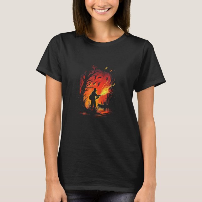 Cool Angler on Fire for burning fishering love & F T-Shirt (Front)