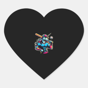 Cool Angry Unicorn Playing Baseball Ball Bat Baseb Heart Sticker