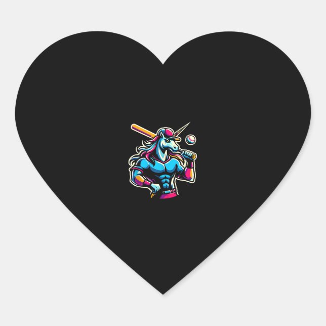 Cool Angry Unicorn Playing Baseball Ball Bat Baseb Heart Sticker (Front)