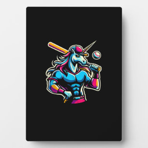 Cool Angry Unicorn Playing Baseball Ball Bat Baseb Plaque