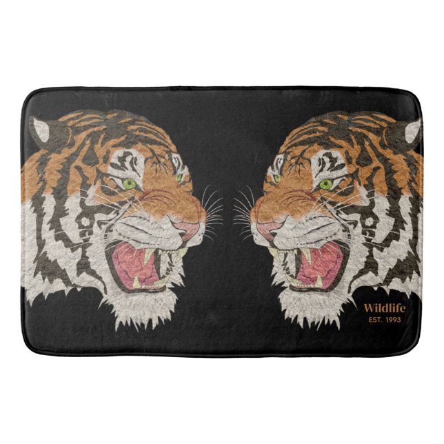 Cool angry wild animals fighting Tigers black Bath Mat (Front)