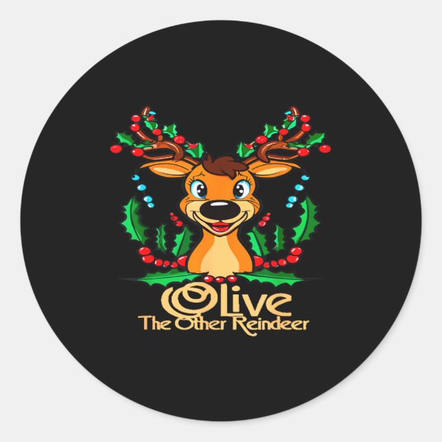Cool Animal Designs And More Olive The Other Reind Classic Round Sticker (Front)