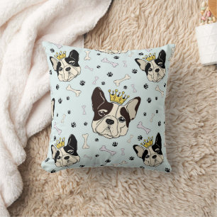 Cool Animal Pattern - Cute Bull Dog with Crown 1 Throw Pillow