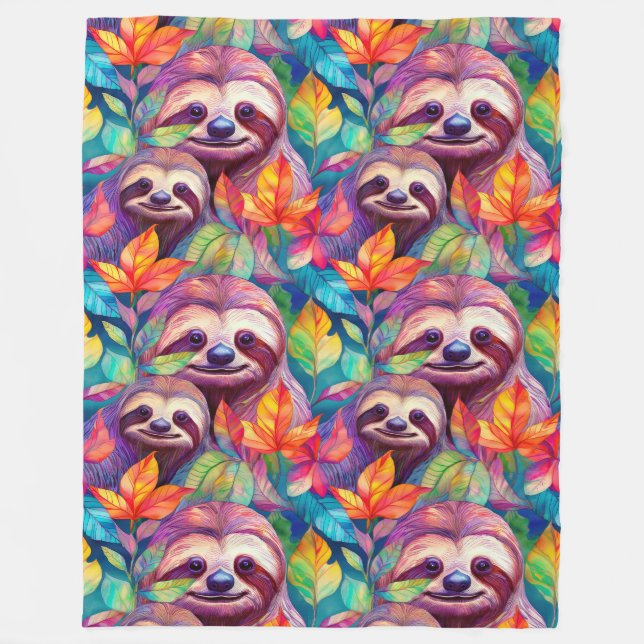 Cool Animal Pattern - Cute Sloth 1 Fleece Blanket (Front)