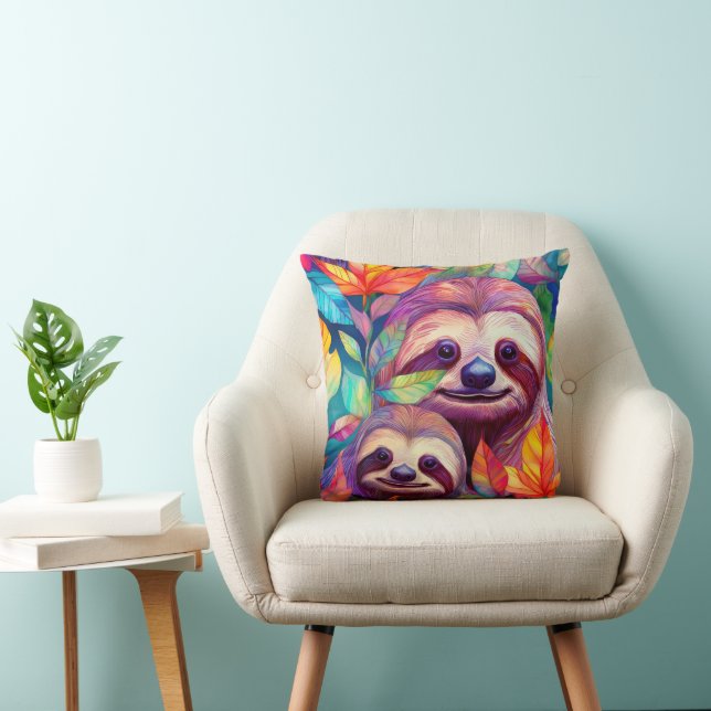 Cool Animal Pattern - Cute Sloth 1 Throw Pillow (Chair)
