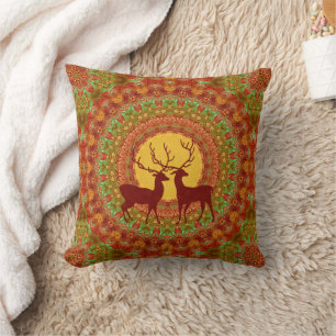 Cool Animal Pattern - Mandala Deers 1 Throw Pillow
