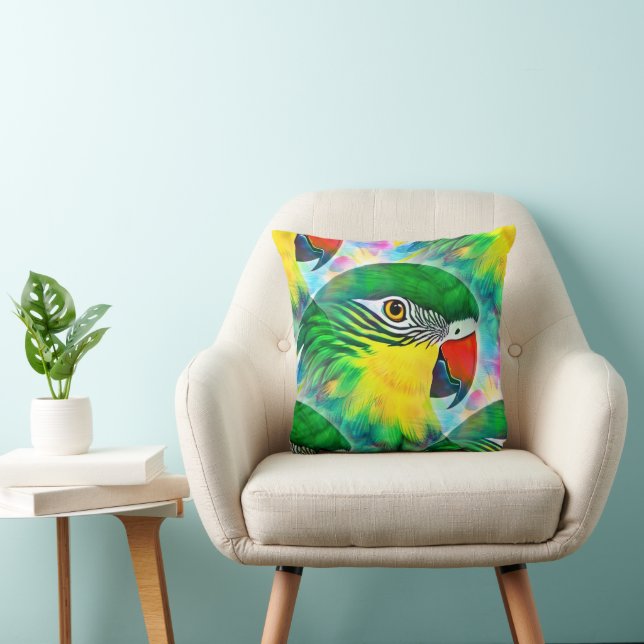 Cool Animal Pattern - Parrot Birds 1 Throw Pillow (Chair)