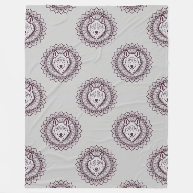 Cool Animal Pattern - Wolf Head Mandala 1 Fleece Blanket (Front)