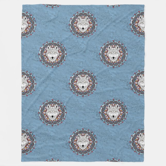 Cool Animal Pattern - Wolf Head Mandala 2 Fleece Blanket (Front)