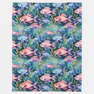 Cool Animal Watercolor Pattern - Fish 3 Fleece Blanket