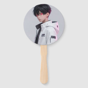 Cool Anime Boy Red Eyes Techwear Aesthetic Button Hand Fan