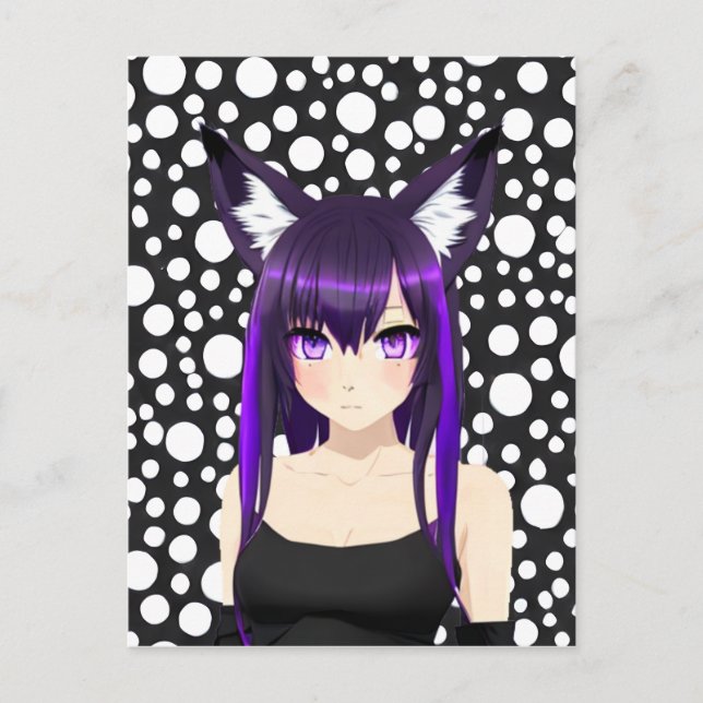Cool Anime Girl with Purple Hair and Eyes Birthday Postcard (Front)