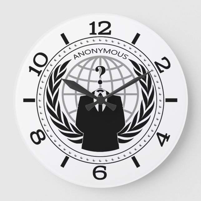 Cool Anonymous Logotype on White Dial Large Clock (Front)