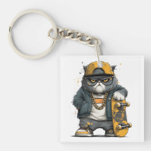 Cool Anthropomorphic Cat in Hip Hop Attire Keychain