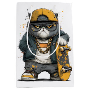 Cool Anthropomorphic Cat in Hip Hop Attire Medium Gift Bag