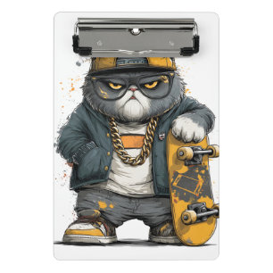 Cool Anthropomorphic Cat in Hip Hop Attire Mini Clipboard