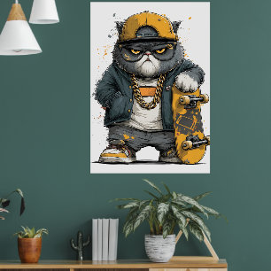 Cool Anthropomorphic Cat in Hip Hop Attire Poster