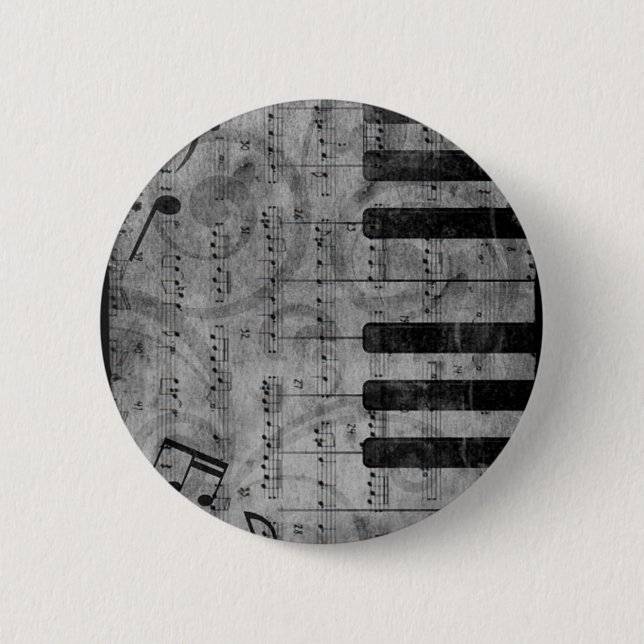 Cool antique grunge effect piano music notes 2 inch round button (Front)