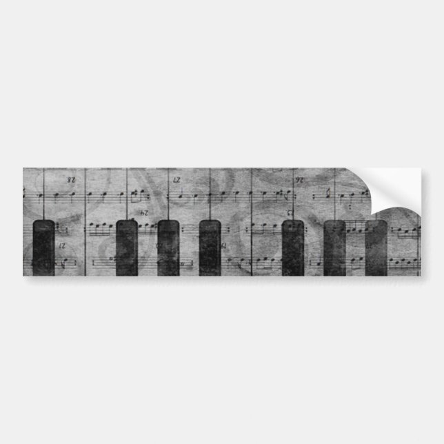 Cool antique grunge effect piano music notes bumper sticker (Front)
