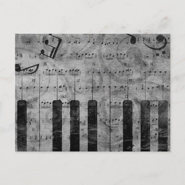 Cool antique grunge effect piano music notes postcard (Front)