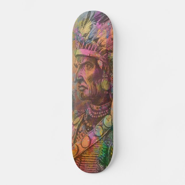 Cool antique native american Indian clipart colour Skateboard (Front)