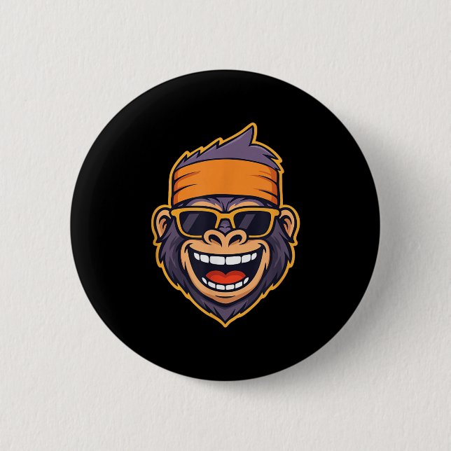 Cool Ape Gorilla Head Funky Monkey Retro Bandana C 2 Inch Round Button (Front)