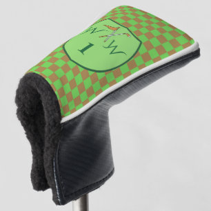 Cool Apple Green & Brown Chequered Monogram Golf Head Cover