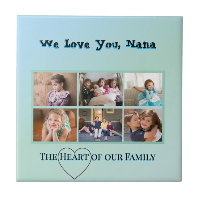 Cool Aqua 6-Photo Family Tribute Tile (Front)