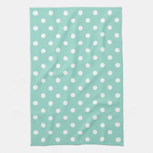 Cool Aqua and White Polka Dot Kitchen Towel