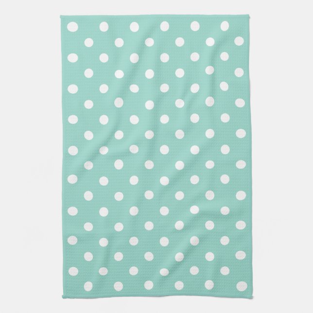 Cool Aqua and White Polka Dot Kitchen Towel (Vertical)