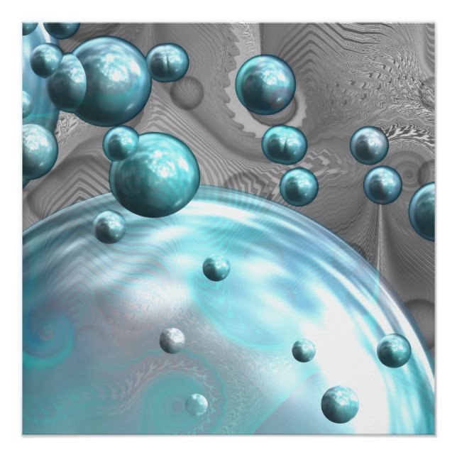 Cool Aqua Bubbles and Oceanic Swirls Poster (Front)
