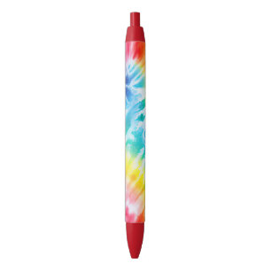 Cool Aqua Red Blue Yellow Orange Tie Dye Black Ink Pen
