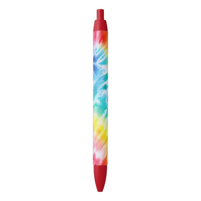 Cool Aqua Red Blue Yellow Orange Tie Dye Black Ink Pen (Front Vertical)