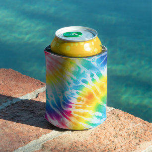 Cool Aqua Red Blue Yellow Orange Tie Dye Can Cooler