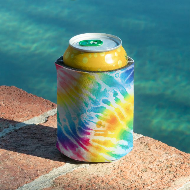 Cool Aqua Red Blue Yellow Orange Tie Dye Can Cooler (In Situ Pool)