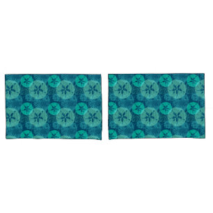 Cool Aqua Shells Coral and Sand Dollars Ocean Blue Pillowcase
