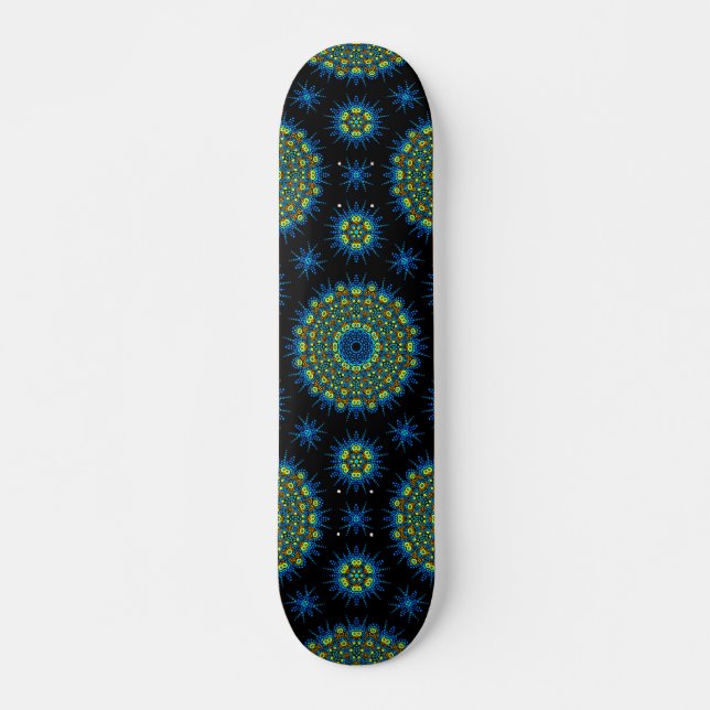 Cool Aqua & Yellow Mandala Pattern Skateboard (Front)