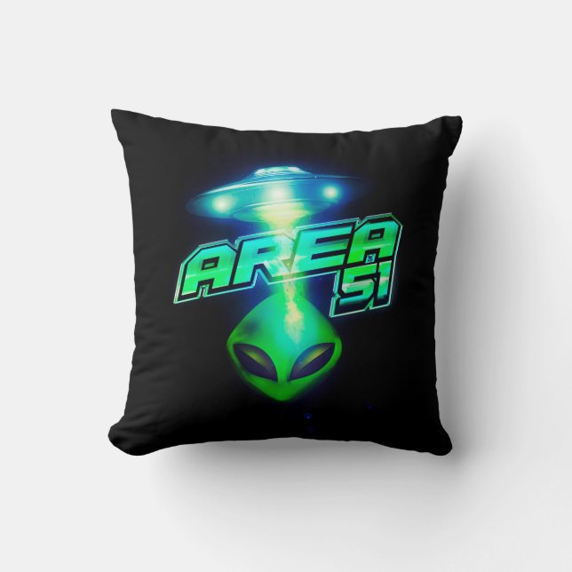 Cool Area 51 Alien Spaceship Throw Pillow (Front)