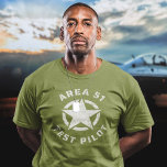 Cool Area 51 Test Pilot - Funny Alien UFO T-Shirt<br><div class="desc">This cool "Area 51 Test Pilot" t-shirt features a star in the centre with white typography printed on a dark coloured shirt. This Area 51 design is perfect for anyone who believes in the paranormal, ufo's, flying saucers, aliens, extraterrestrials and conspiracy theories. Great gift idea for all paranormal investigators and...</div>