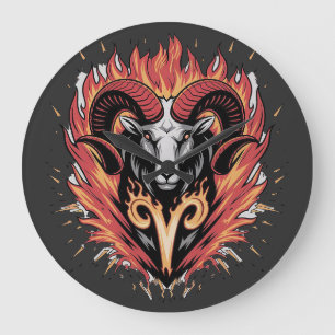 Cool Aries on fire Zodiac Astology design Large Clock