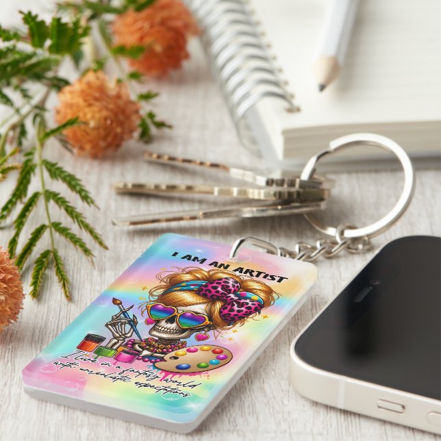 Cool Artist skeleton word art Keychain (Front Right)