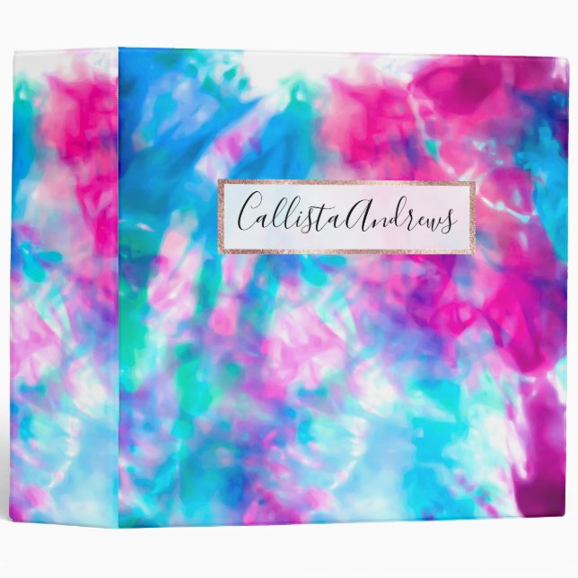 Cool Artsy Girly Purple Pink Blue Tie Dye Pattern Binder (Front/Spine)