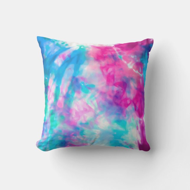 Cool Artsy Girly Purple Pink Blue Tie Dye Pattern Outdoor Pillow (Front)