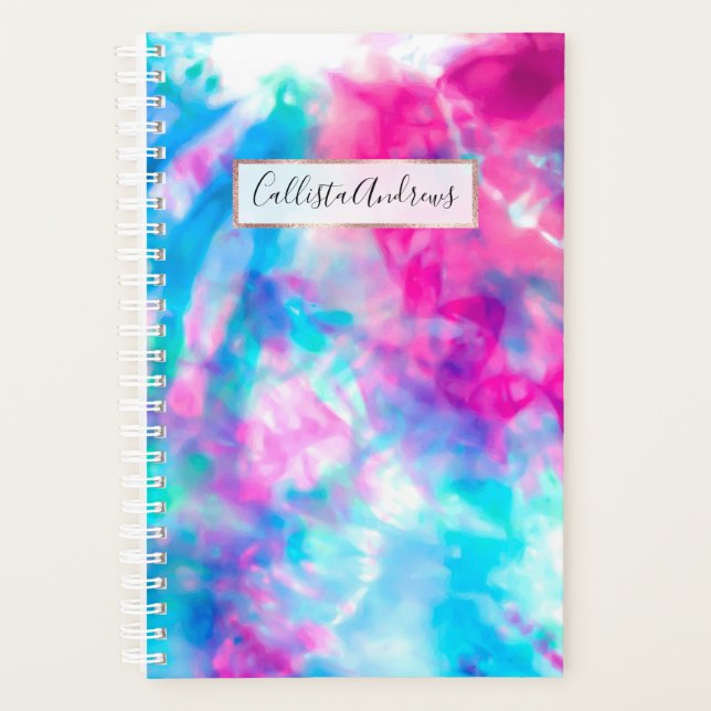 Cool Artsy Girly Purple Pink Blue Tie Dye Pattern Planner (Front)