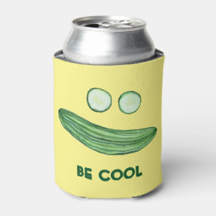 Cool as a Cucumber "BE COOL" Funny Watercolor Can Cooler