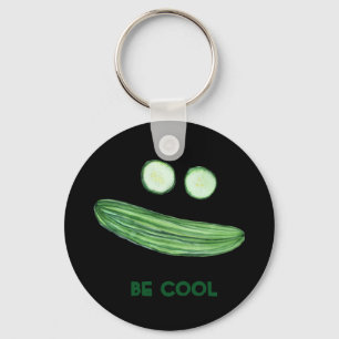 Cool as a Cucumber "BE COOL" Funny Watercolor Face Keychain