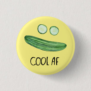 Cool as a Cucumber "Cool AF" Funny Watercolor 1 Inch Round Button