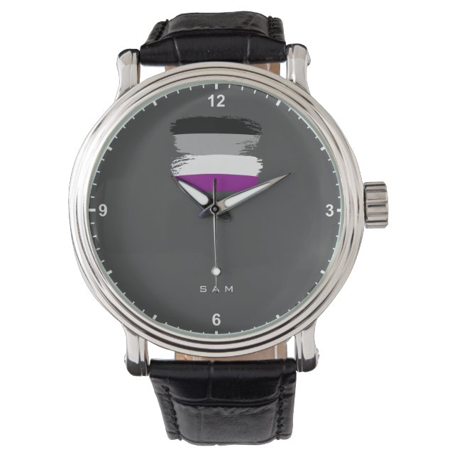 Cool Asexual Pride Flag Horizontal Stripes Striped Watch (Front)