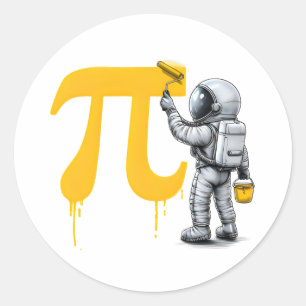 Cool Astronaut Painting Pi Symbol Pi Day  Classic Round Sticker