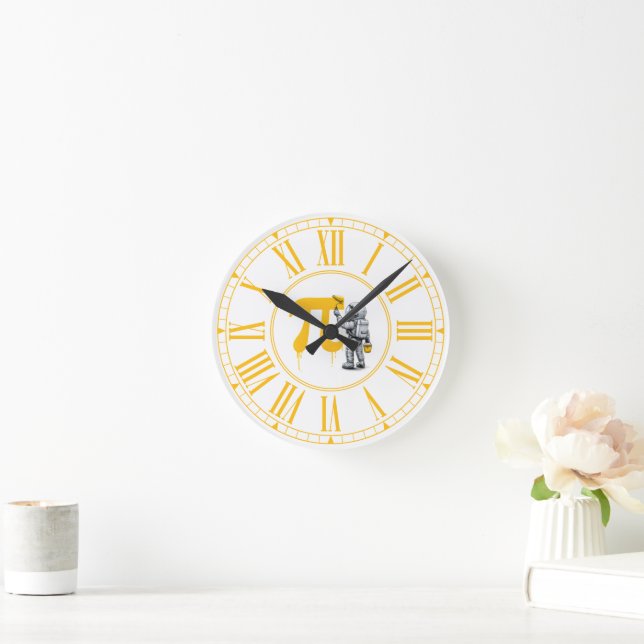 Cool Astronaut Painting Pi Symbol Pi Day  Round Clock (Home)